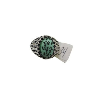 Blue Black Acrylic Dotted Cabochon Silver Tone Dome Ring Size 10.75 Vintage